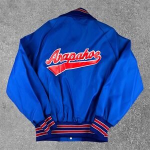 Holloway Varsity Jacket Mens Large Blue Arapahoe Satin Bomber Vintage USA Made